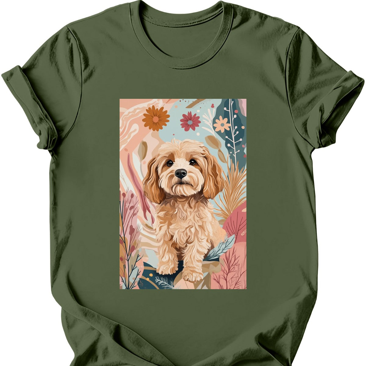Cavapoo - Boho Dog T-Shirt - Military Green