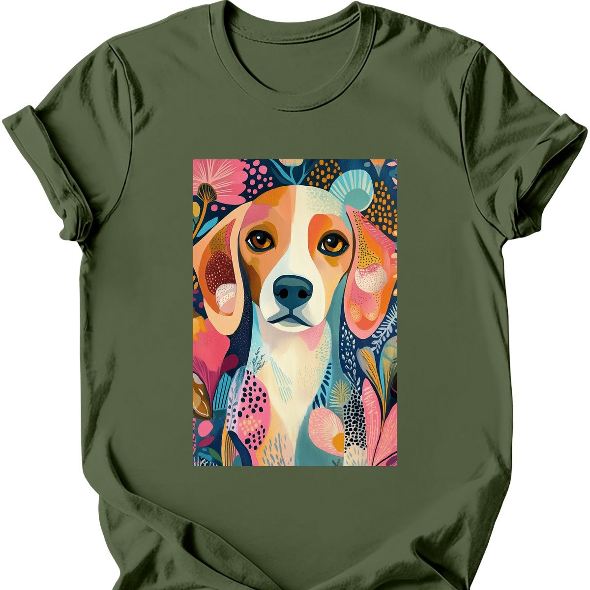 Beagle - Boho Dog T-Shirt - Military Green