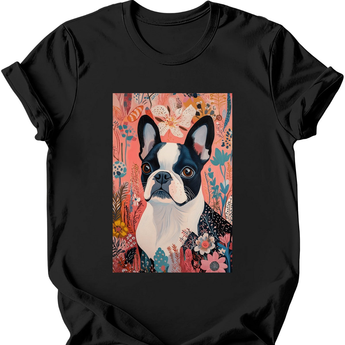 Boston Terrier - Boho Dog T-Shirt - Black