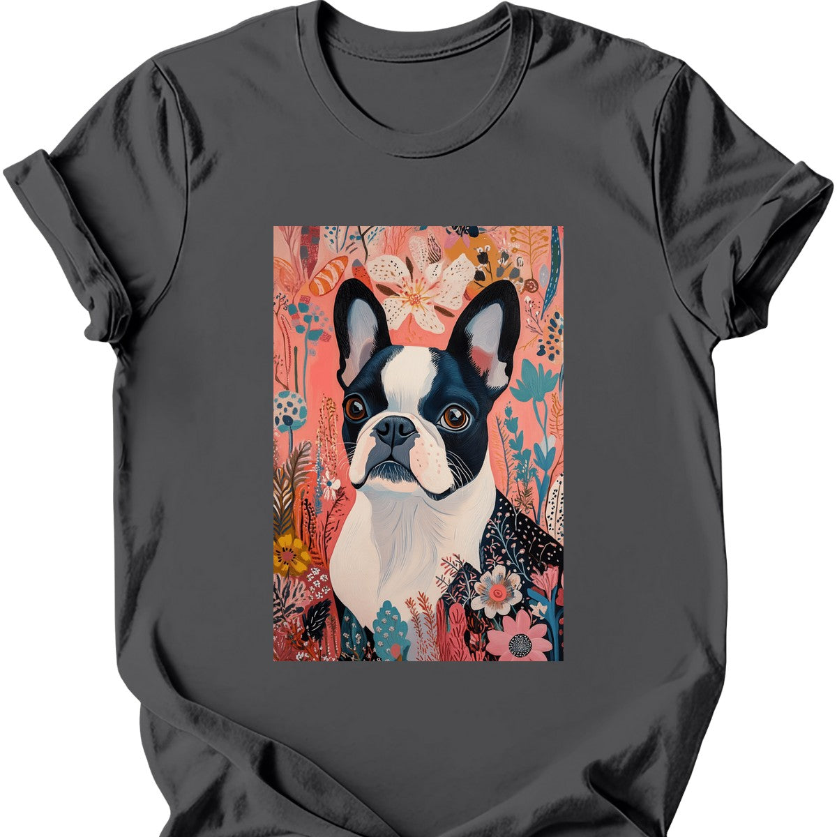 Boston Terrier - Boho Dog T-Shirt - Charcoal