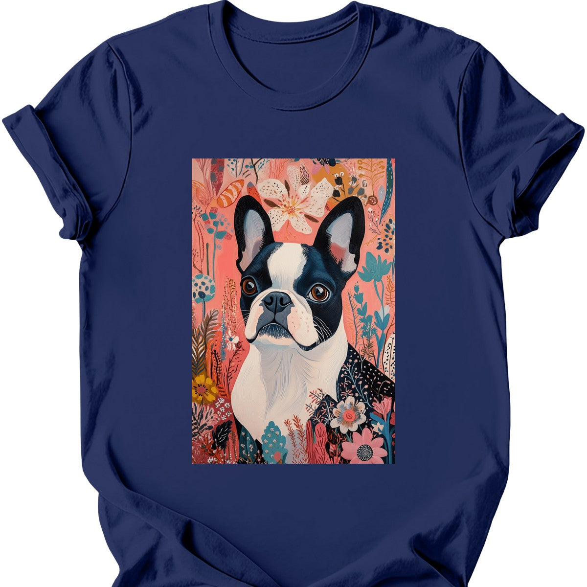 Boston Terrier - Boho Dog T-Shirt - Navy
