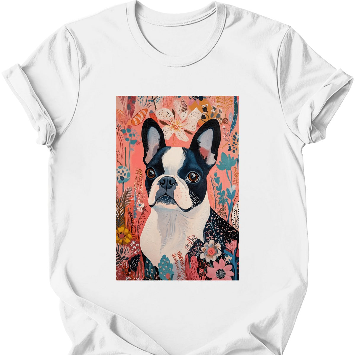 Boston Terrier - Boho Dog T-Shirt - White