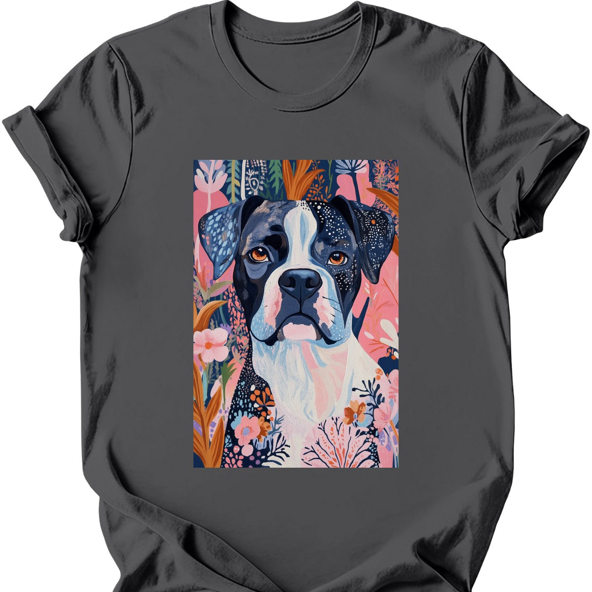 Boxer - Boho Dog T-Shirt - Charcoal