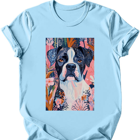 Boxer - Boho Dog T-Shirt - Light Blue