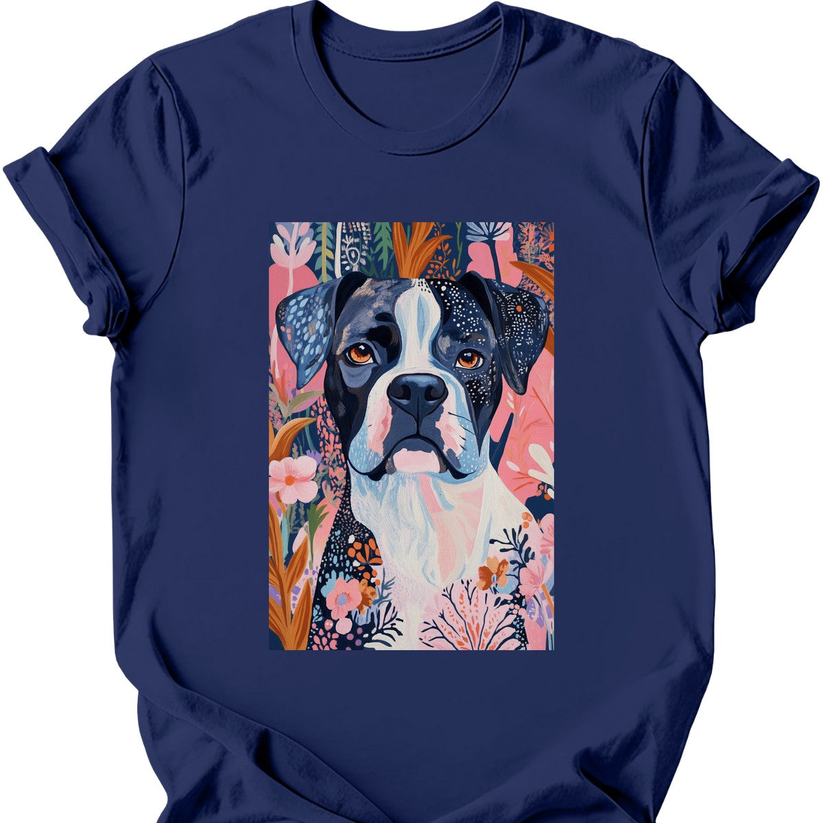 Boxer - Boho Dog T-Shirt - Navy