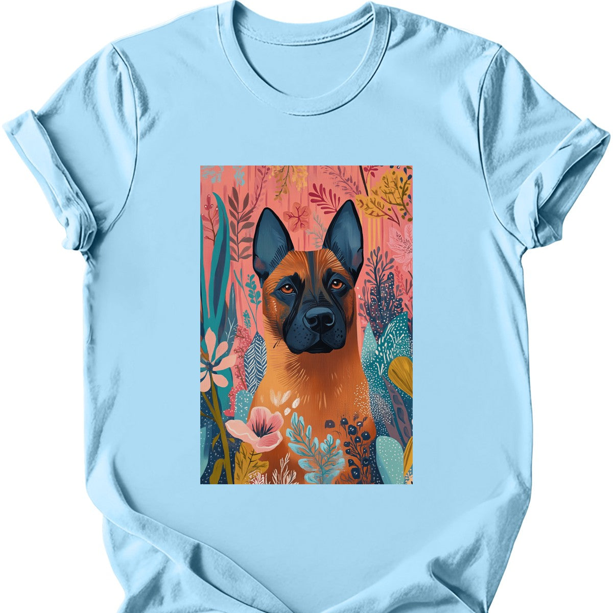 Beligian Malinois - Boho Dog T-Shirt - Light Blue