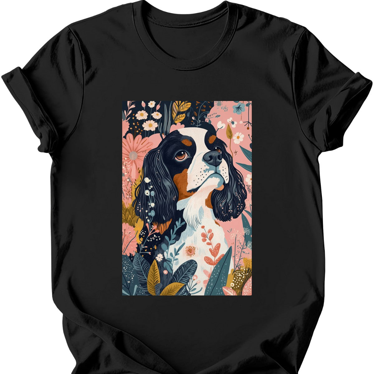 Cavalier King Charles Spaniel - Boho Dog T-Shirt - Black