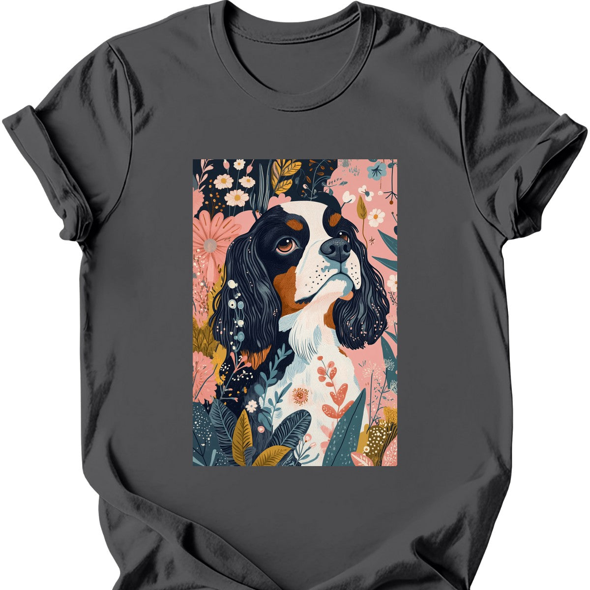 Cavalier King Charles Spaniel - Boho Dog T-Shirt - Charcoal