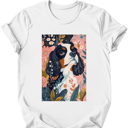 Cavalier King Charles Spaniel - Boho Dog T-Shirt - White