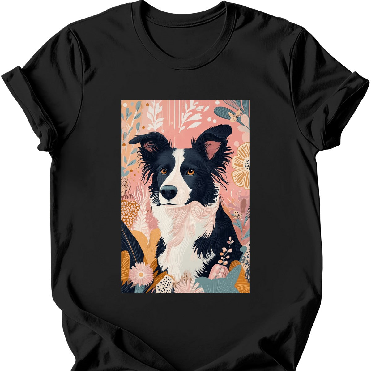 Border Collie - Boho Dog T-Shirt - Black