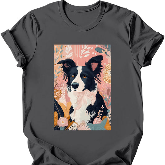 Border Collie - Boho Dog T-Shirt - Charcoal