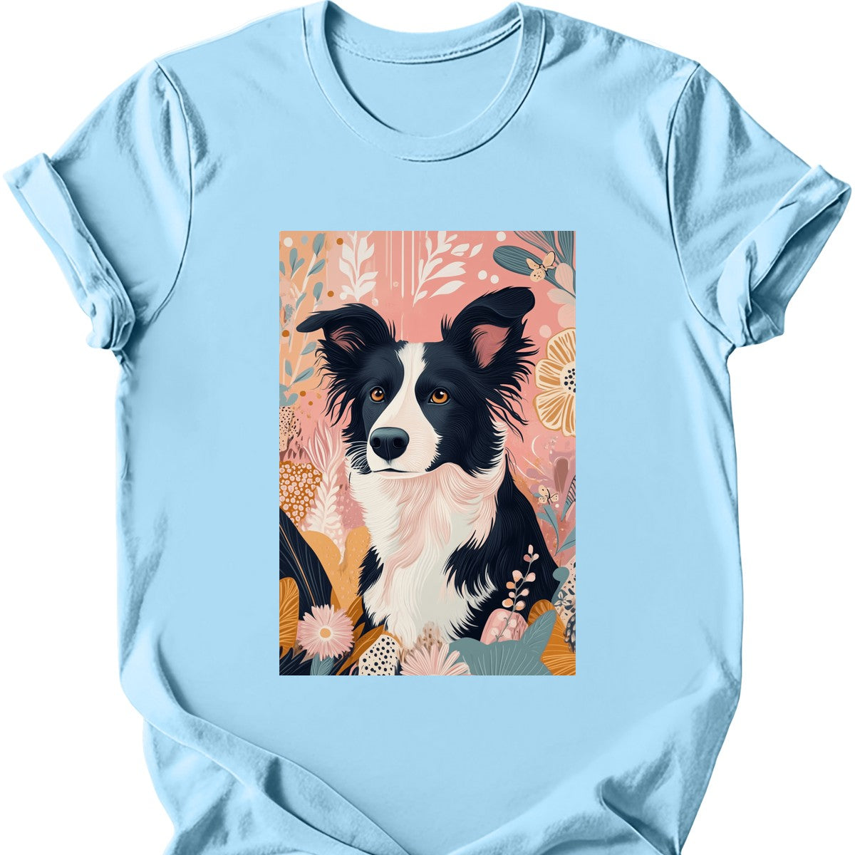 Border Collie - Boho Dog T-Shirt - Light Blue