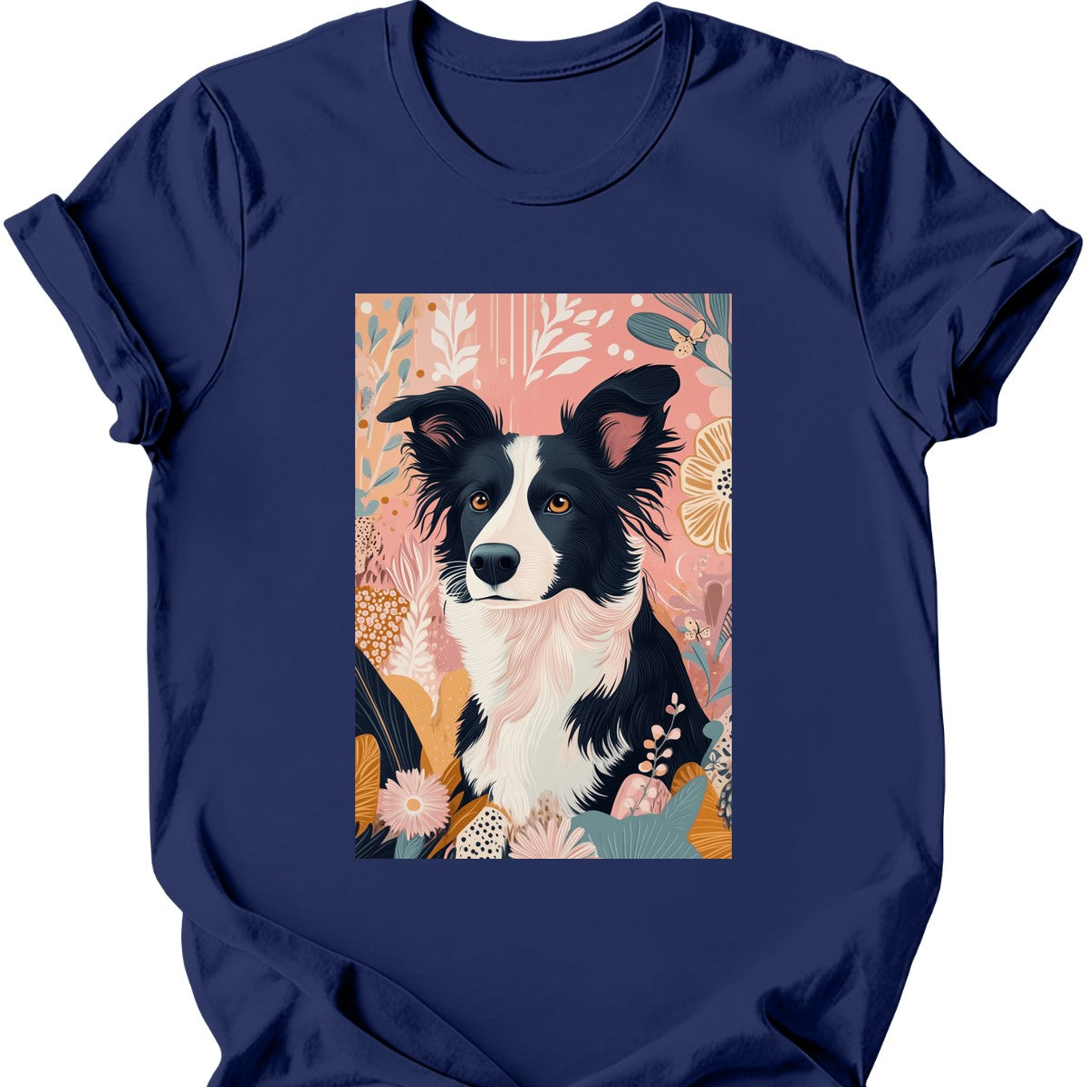 Border Collie - Boho Dog T-Shirt - Navy