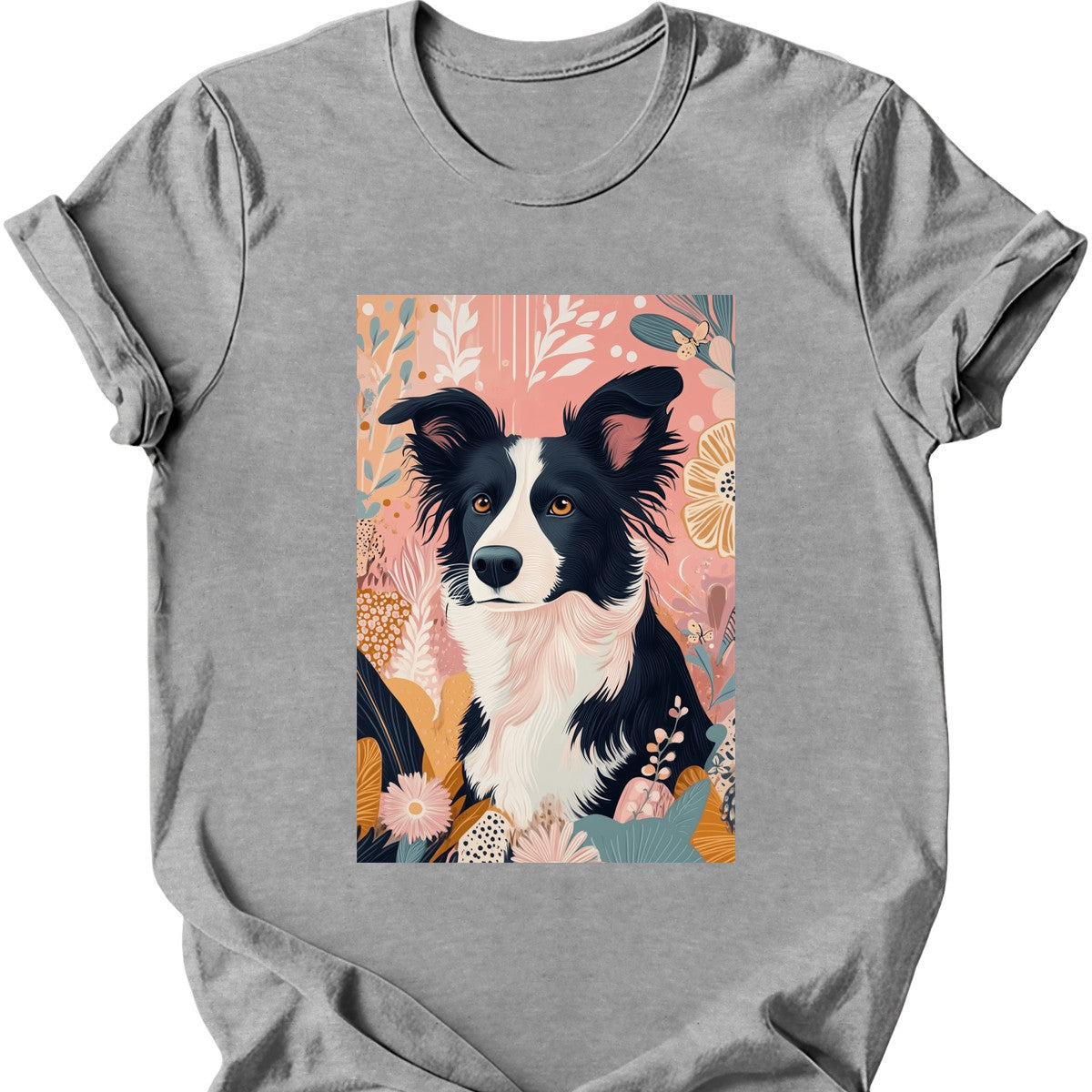 Border Collie - Boho Dog T-Shirt - Sport Grey