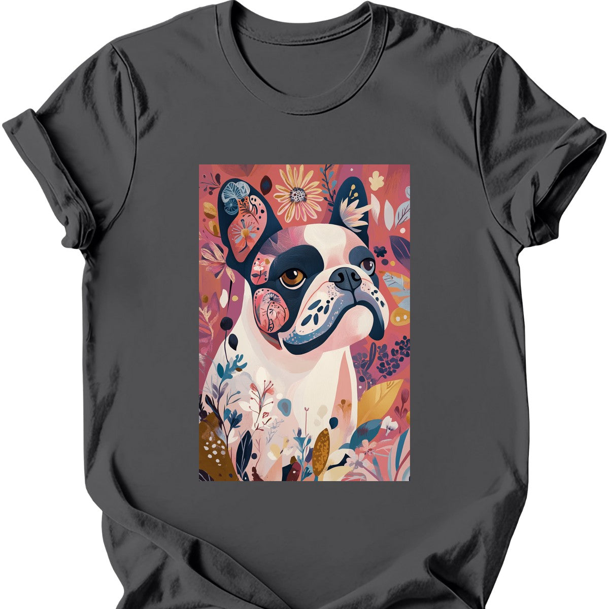 Bulldog - Boho Dog T-Shirt - Charcoal