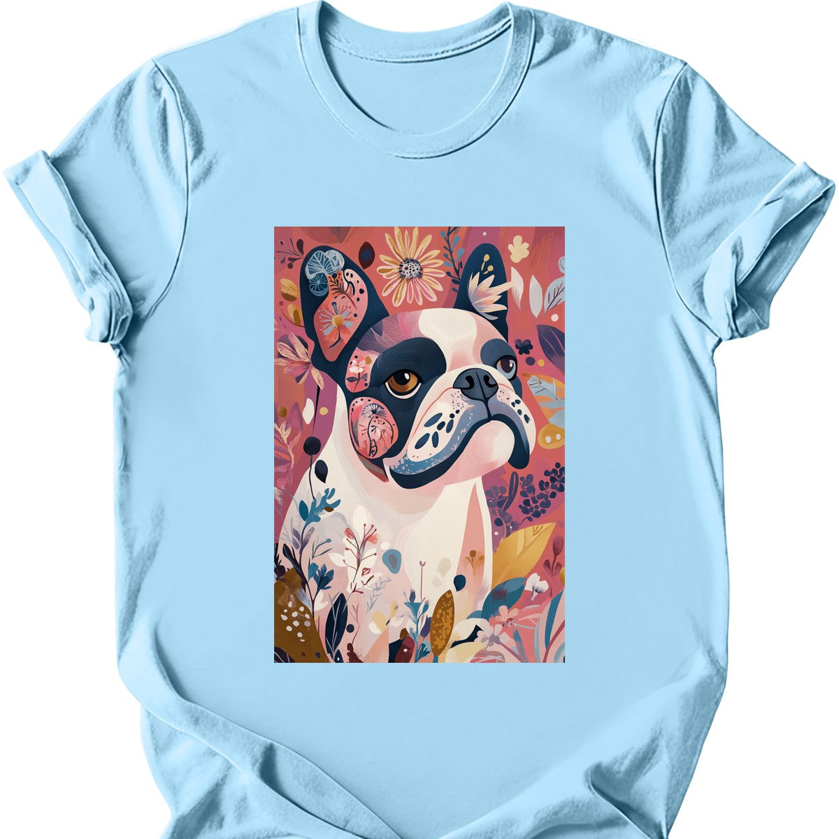 Bulldog - Boho Dog T-Shirt - Light Blue