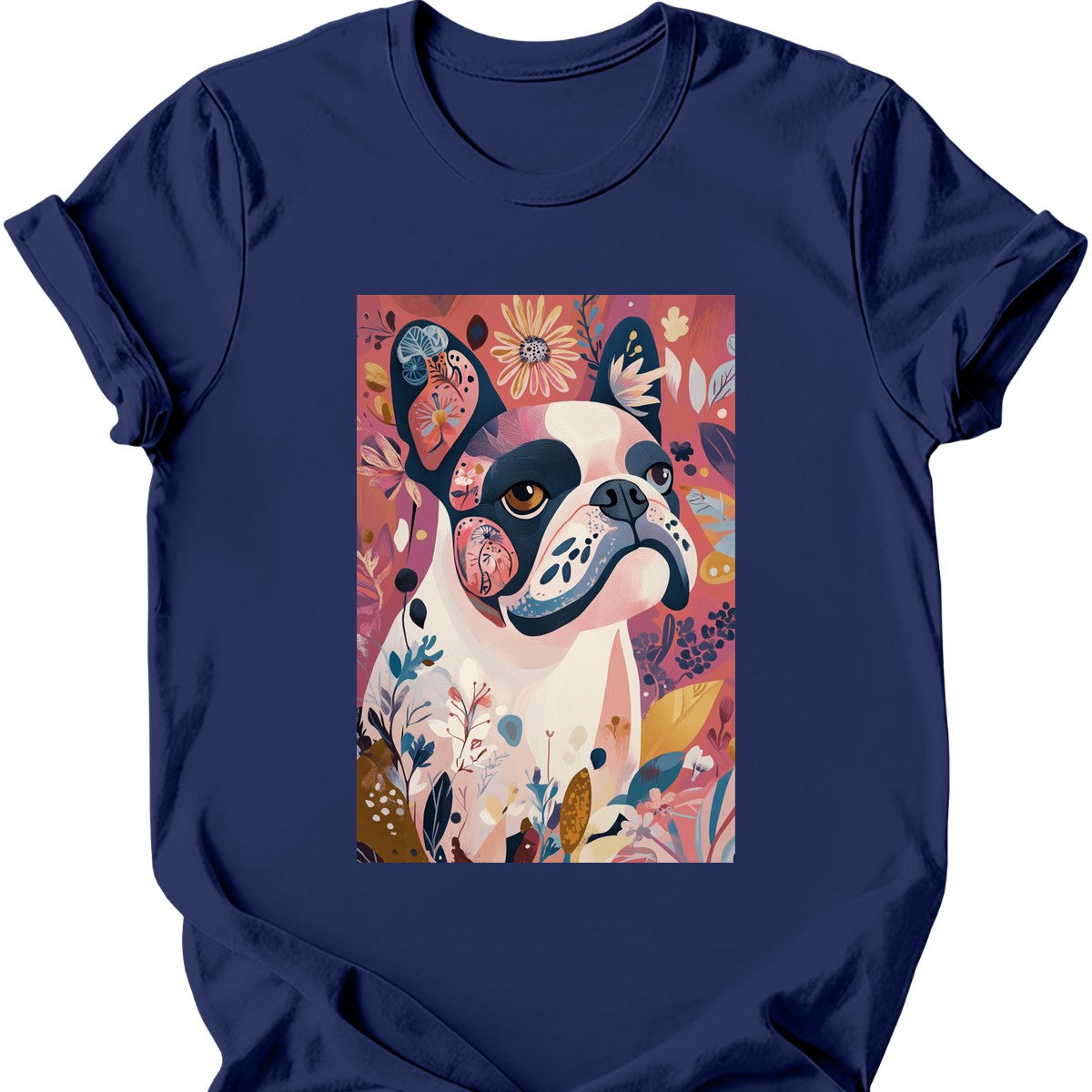 Bulldog - Boho Dog T-Shirt - Navy