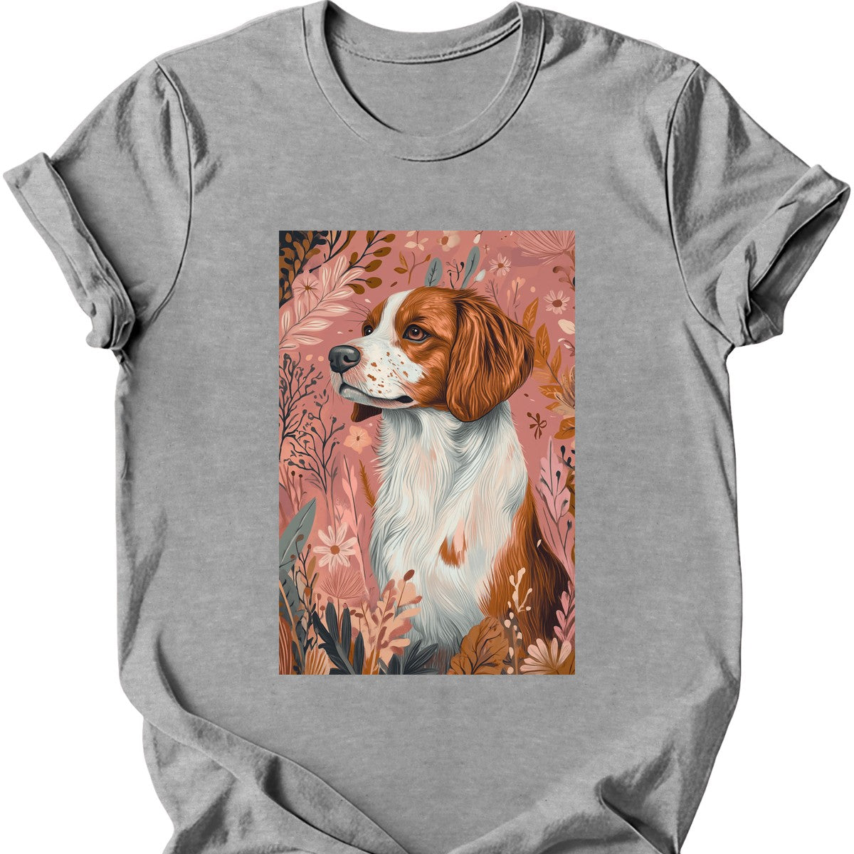 Brittany - Boho Dog T-Shirt - Sport Grey