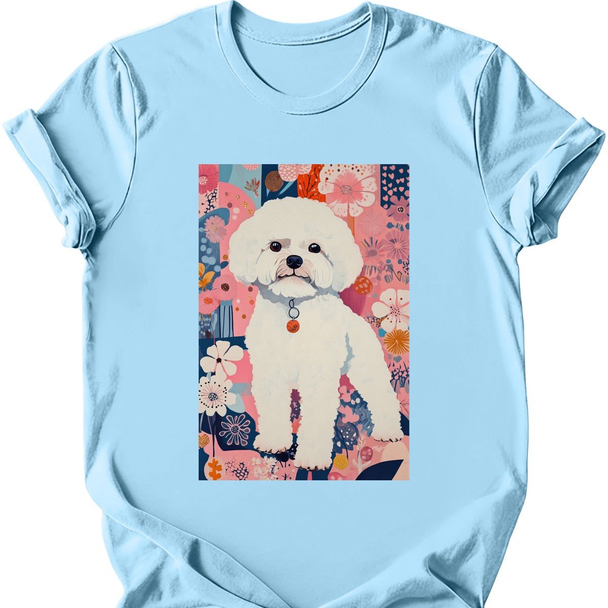 Bichon Frise - Boho Dog T-Shirt - Light Blue