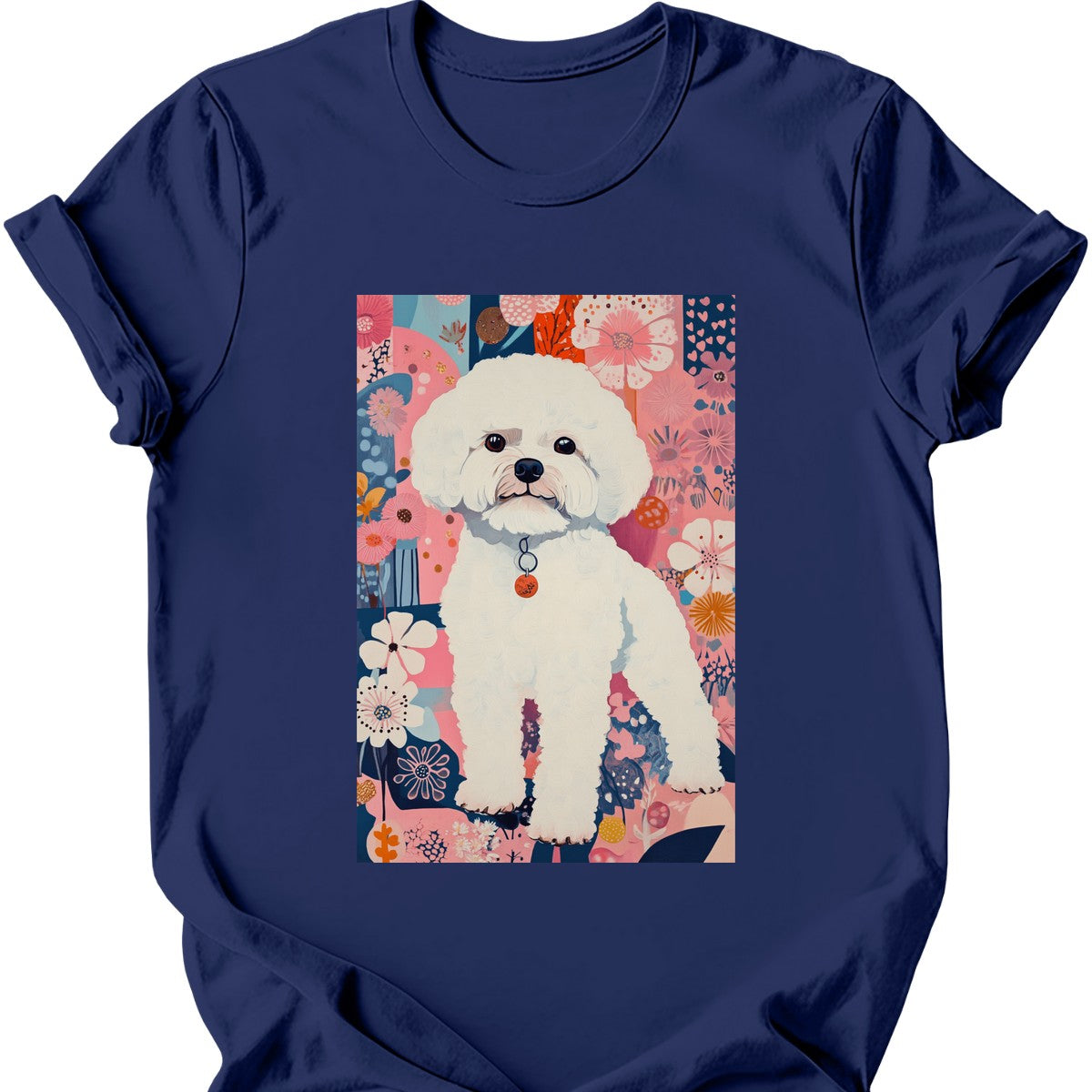 Bichon Frise - Boho Dog T-Shirt - Navy