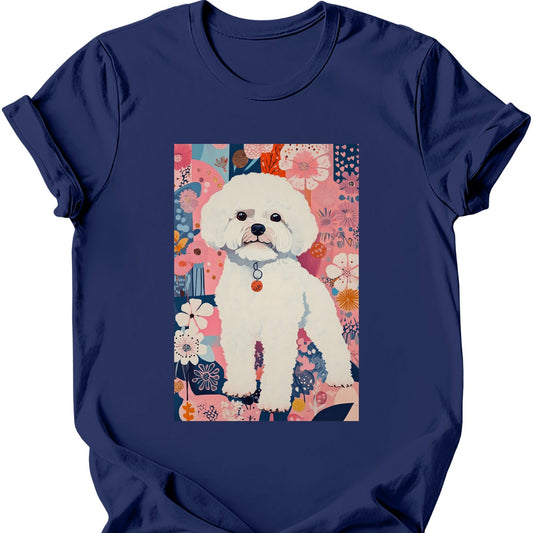 Bichon Frise - Boho Dog T-Shirt - Navy