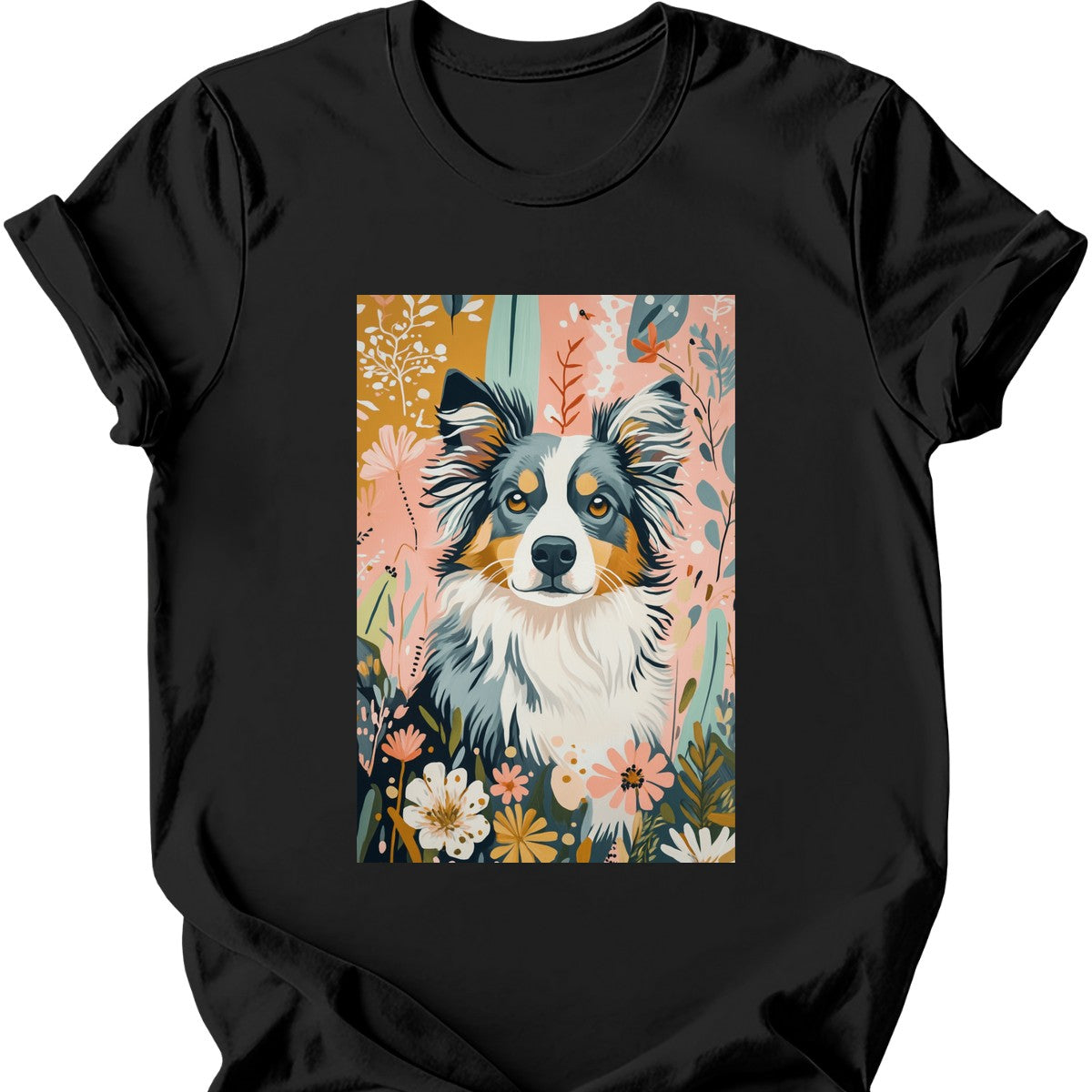 Australian Shepherd - Boho Dog T-Shirt - Black