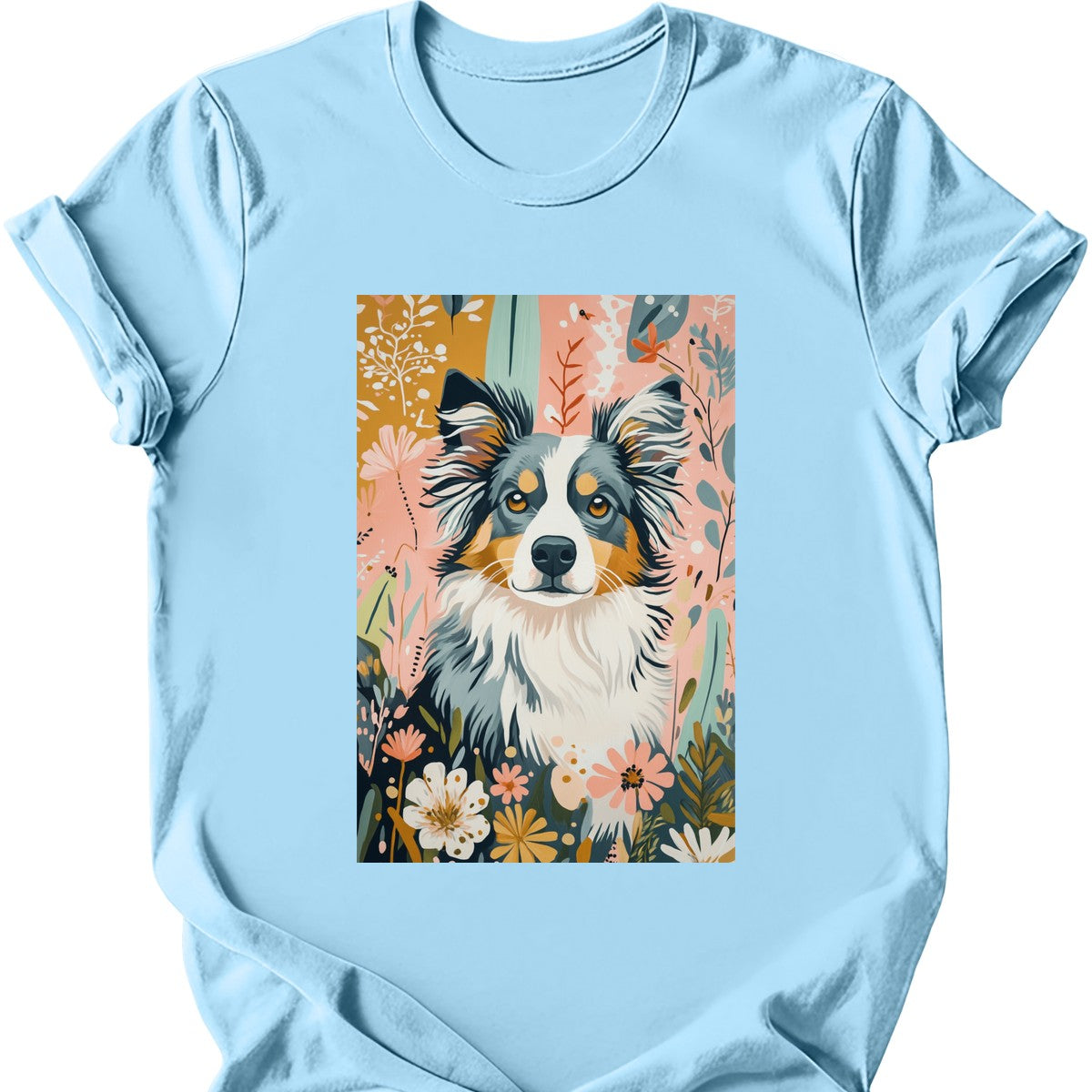Australian Shepherd - Boho Dog T-Shirt - Light Blue