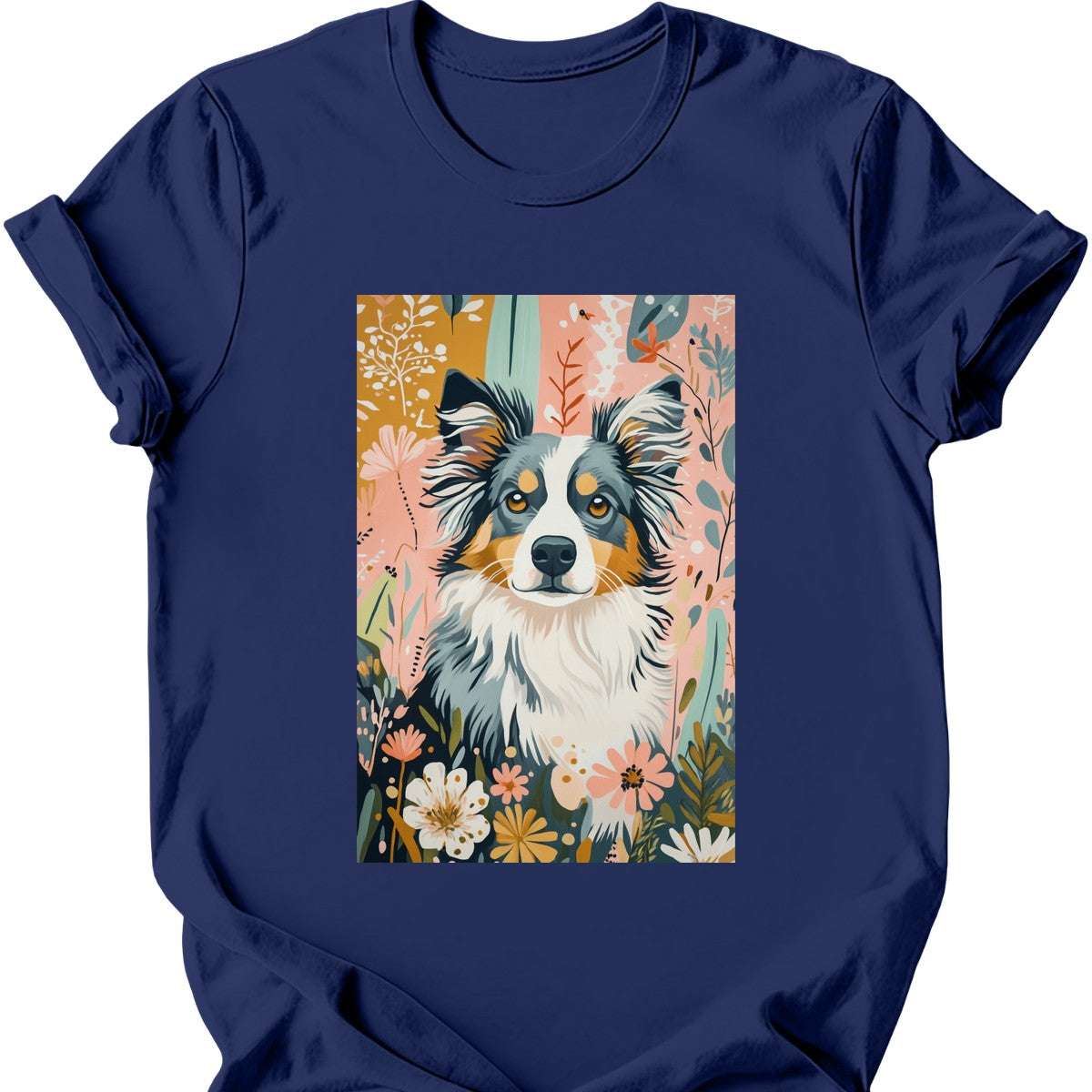 Australian Shepherd - Boho Dog T-Shirt - Navy