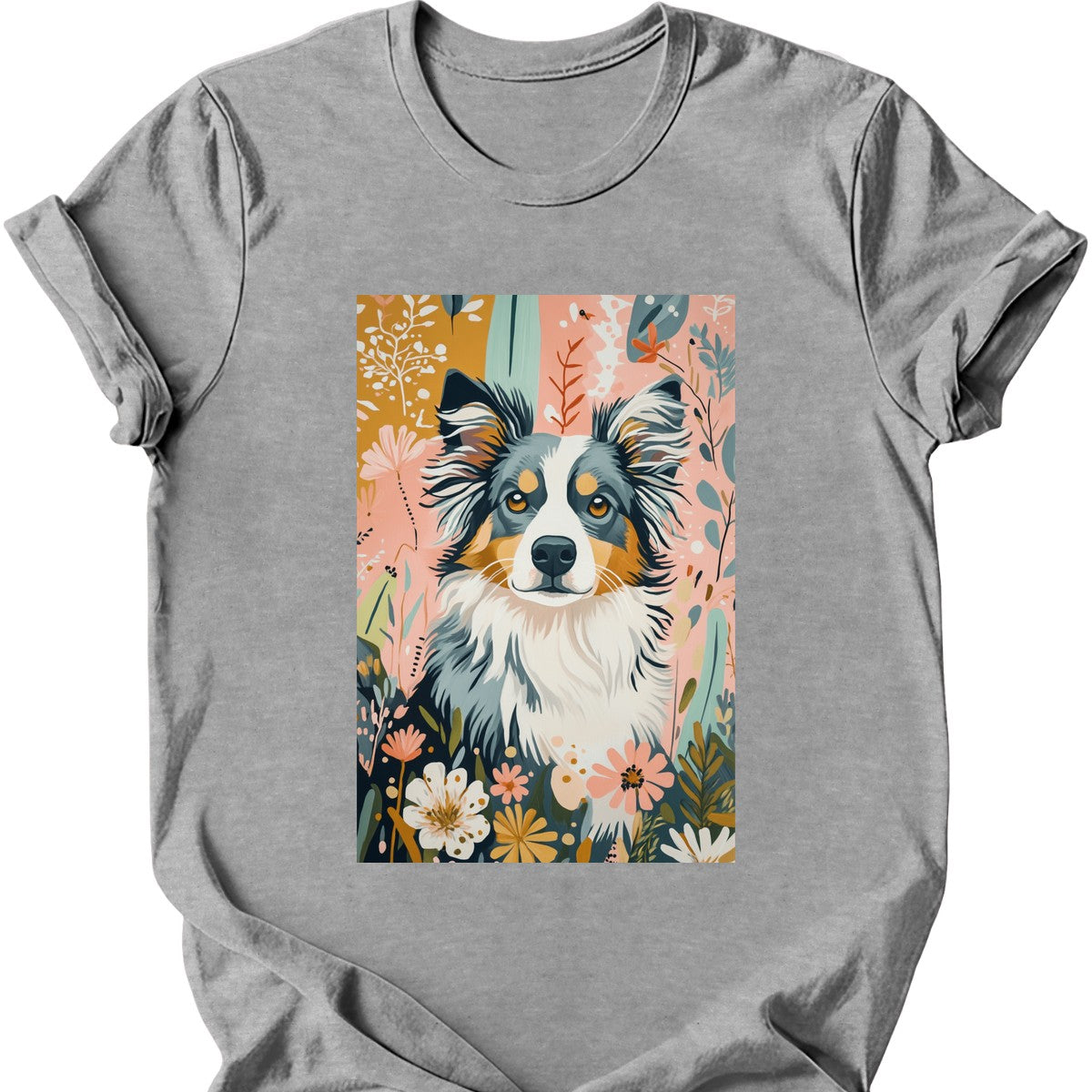 Australian Shepherd - Boho Dog T-Shirt - Sport Grey