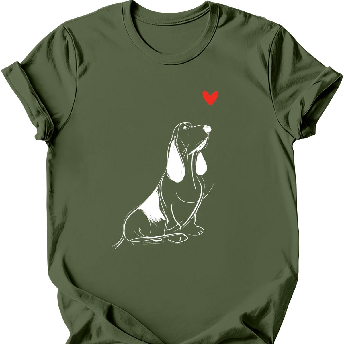 Basset Hound sketch tee military green