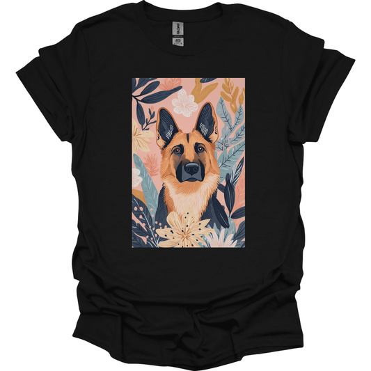 German Shepherd - Boho Dog T-Shirt - Black