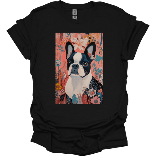 Boston Terrier - Boho Dog T-Shirt - Black