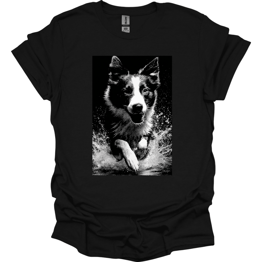 Border Collie - Puddle Dog T-Shirt - Black