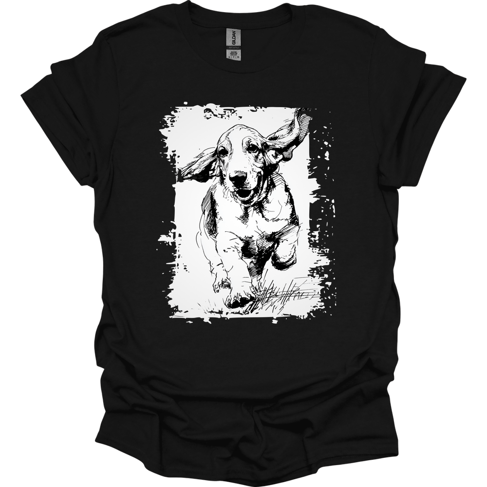 Basset Hound - Running Dog T-Shirt - Black