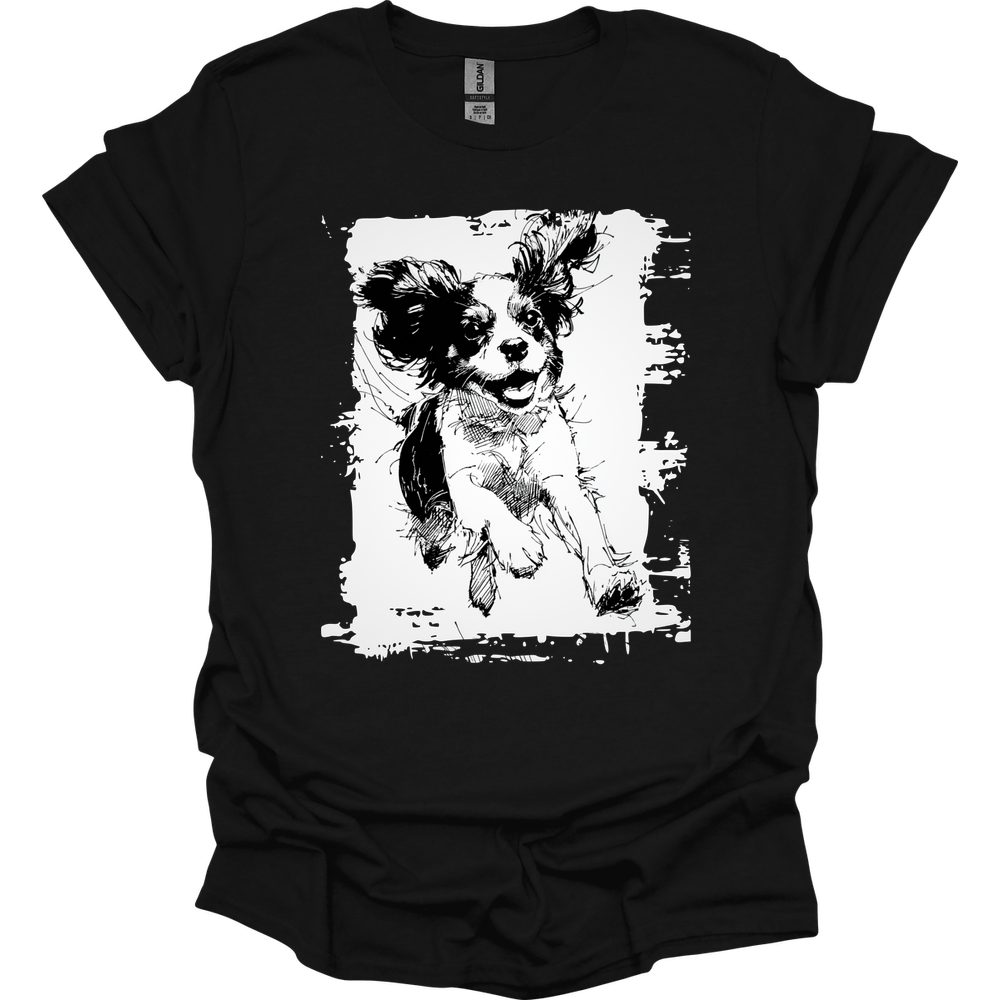 Cavalier King Charles Spaniel - Running Dog T-Shirt - Black