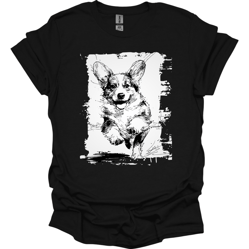 Corgi - Running Dog T-Shirt - Black