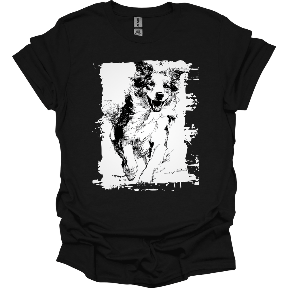 Australian Shepherd - Running Dog T-Shirt - Black