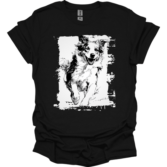 Australian Shepherd - Running Dog T-Shirt - Black