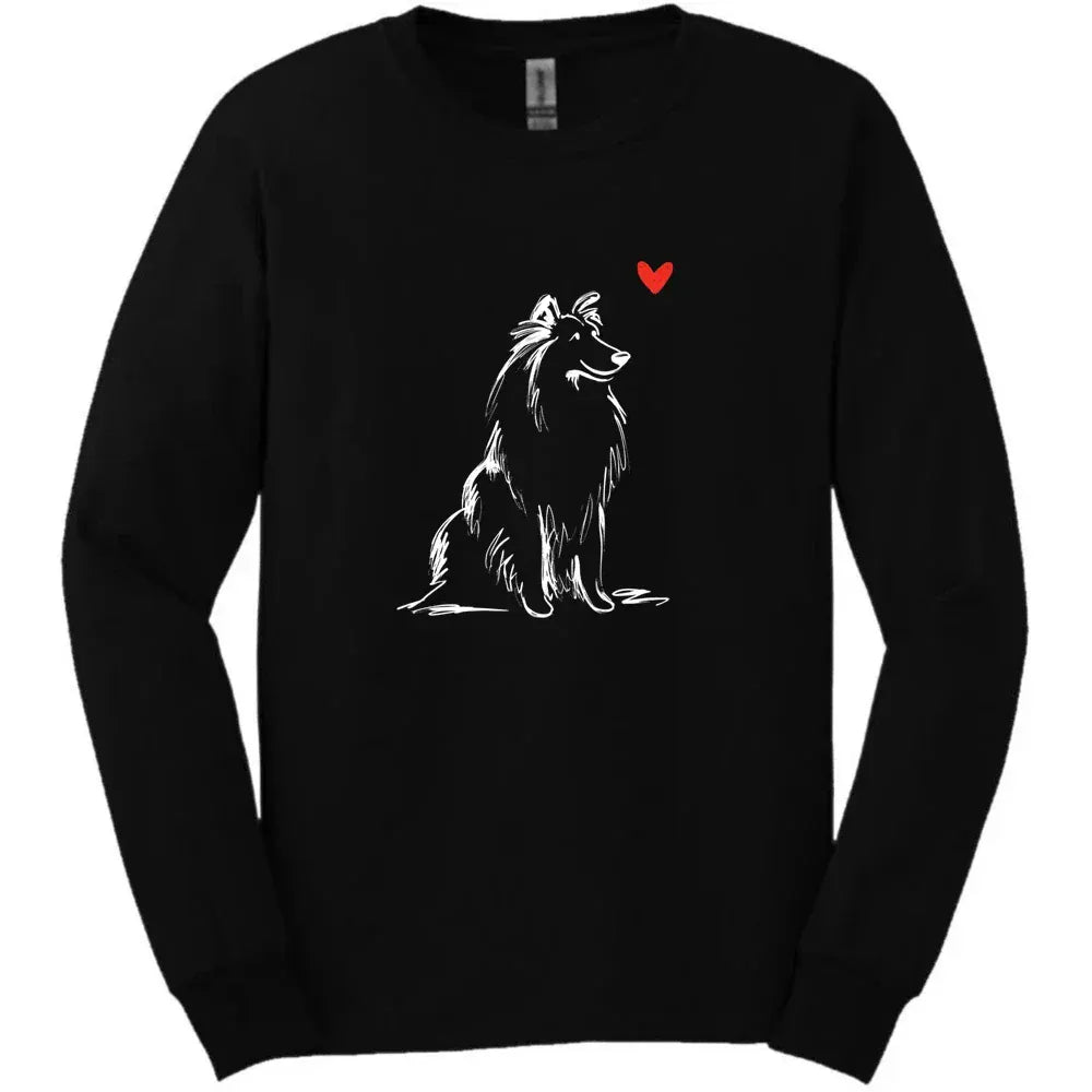 Shetland Sheepdog - Sketch Dog Long Sleeve Tee - Black