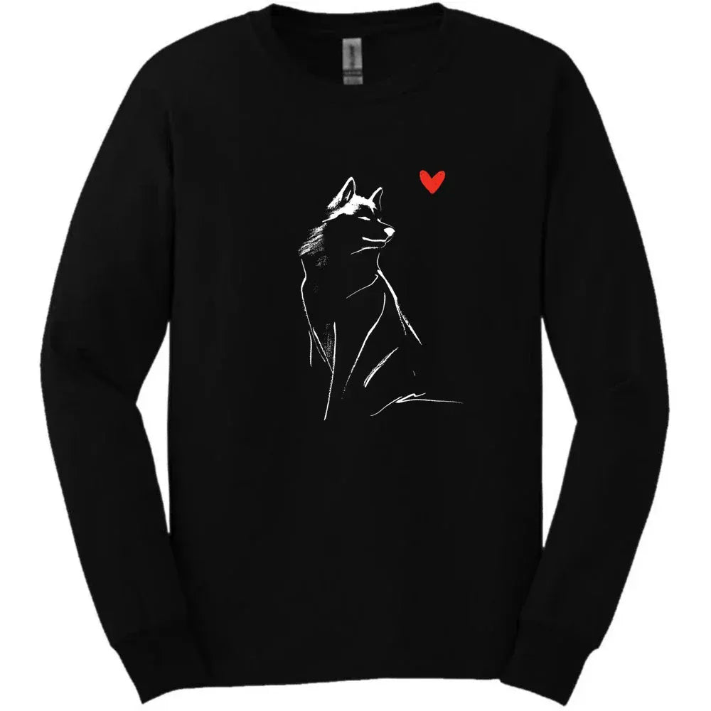 Siberian Husky - Sketch Dog Long Sleeve Tee - Black