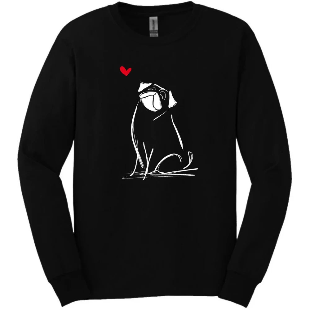 Pug - Sketch Dog Long Sleeve Tee - Black