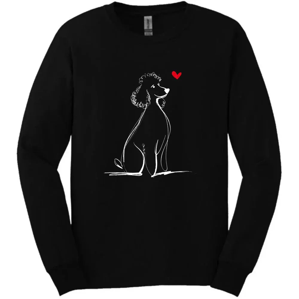 Poodle - Sketch Dog Long Sleeve Tee - Black