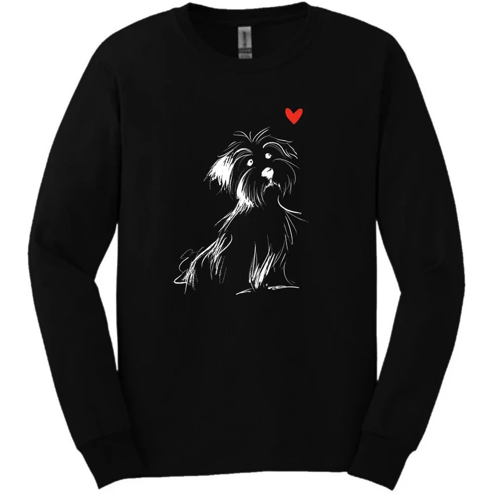 Havanese - Sketch Dog Long Sleeve Tee - Black