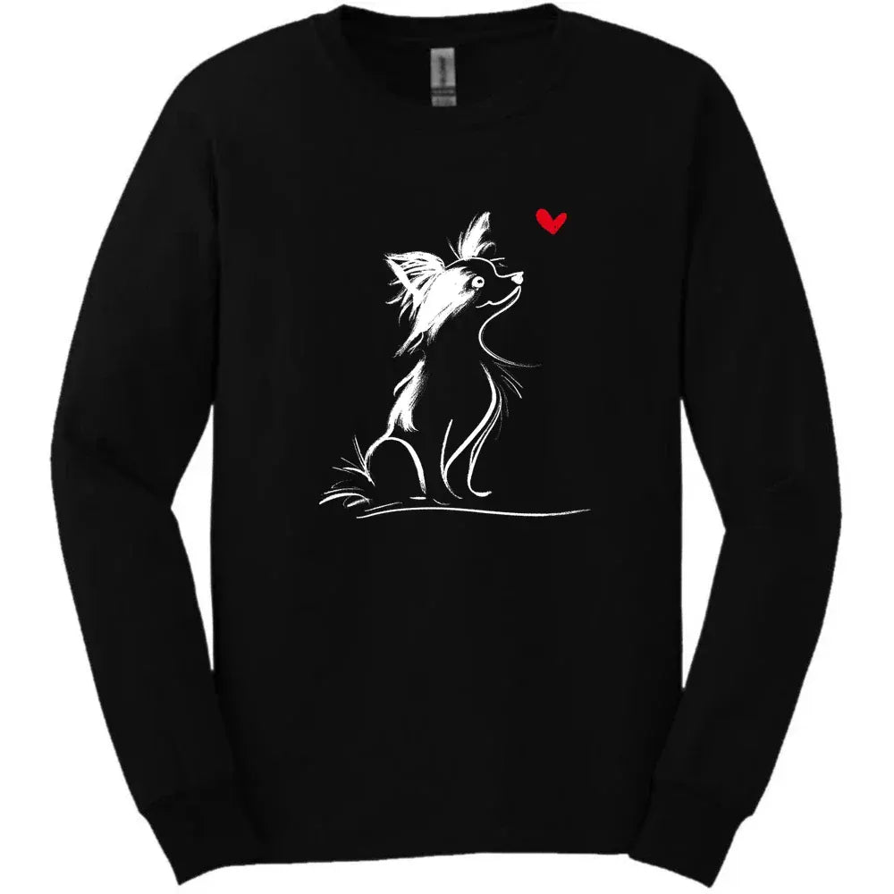 Papillon - Sketch Dog Long Sleeve Tee - Black