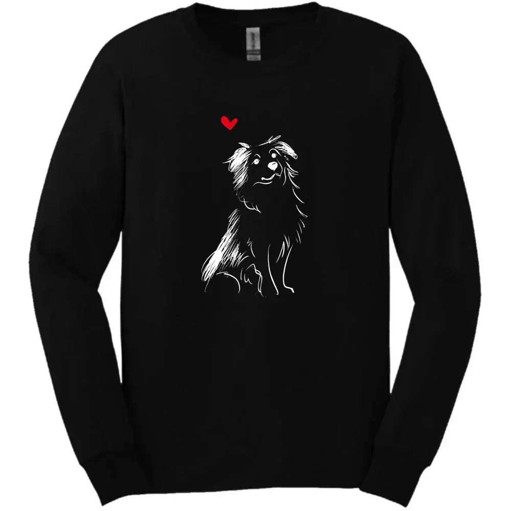 Miniature American Shepherd - Sketch Dog Long Sleeve Tee - Black