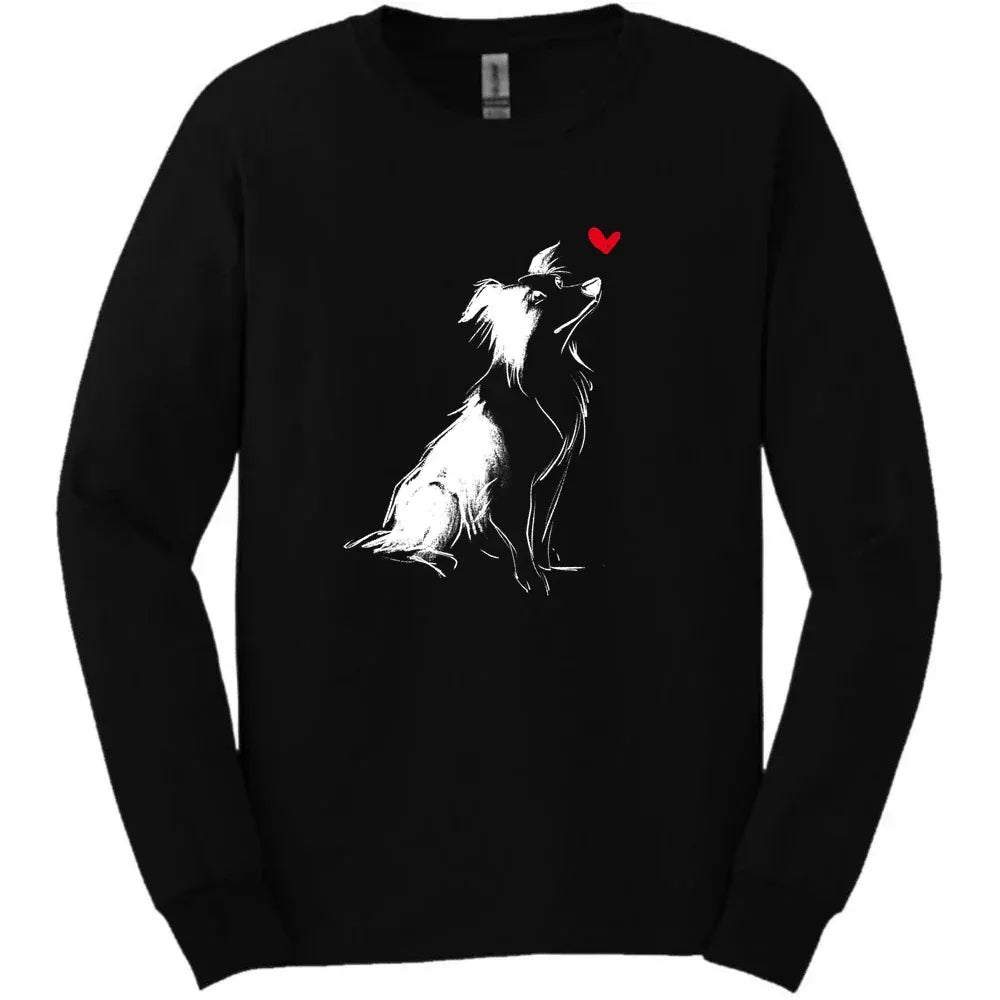 Border Collie - Sketch Dog Long Sleeve Tee - Black