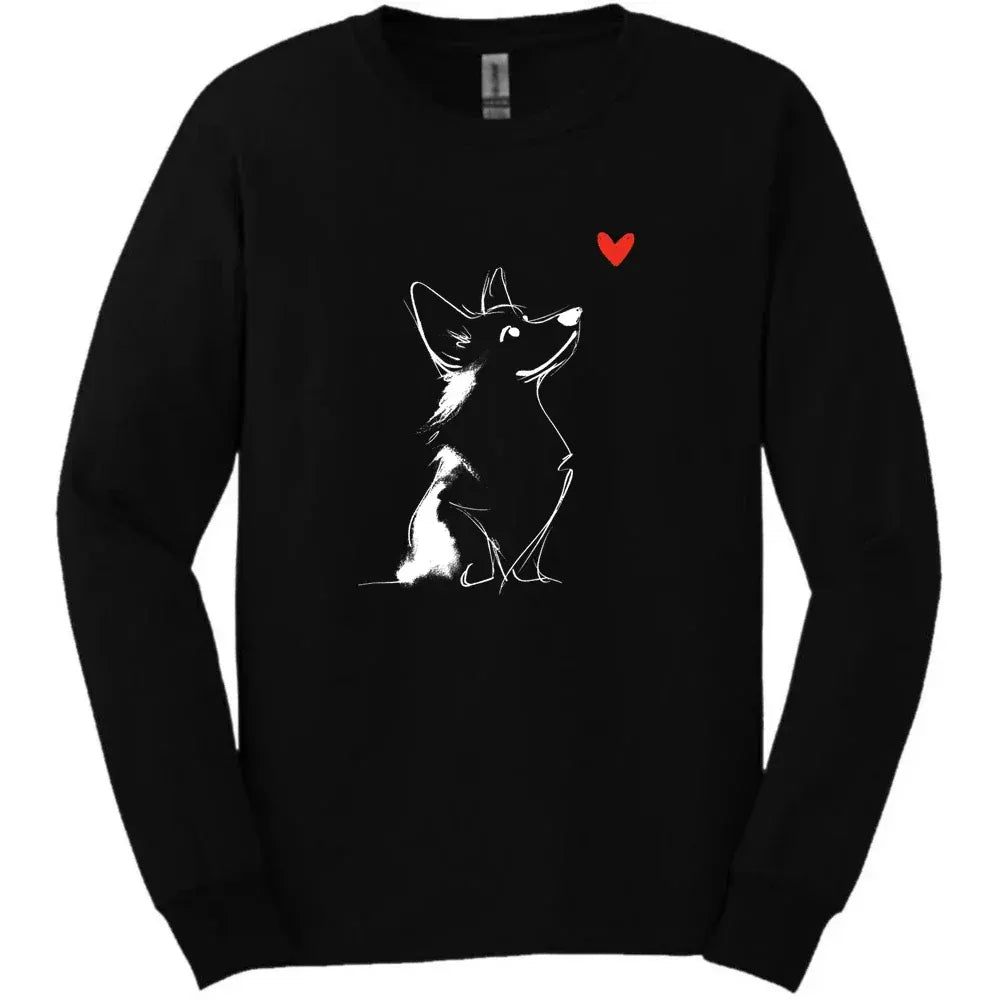Corgi - Sketch Dog Long Sleeve Tee - Black