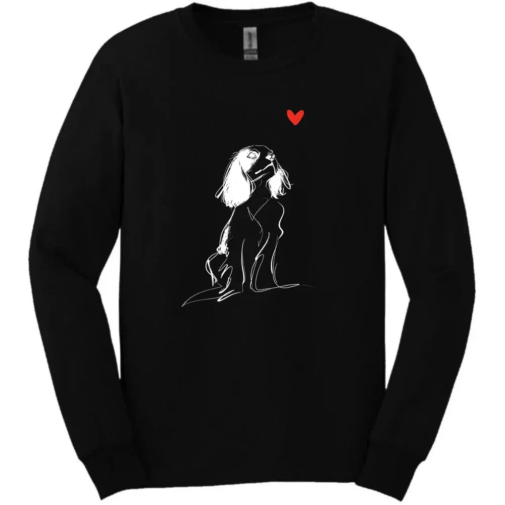 Cavalier King Charles Spaniel - Sketch Dog Long Sleeve Tee - Black