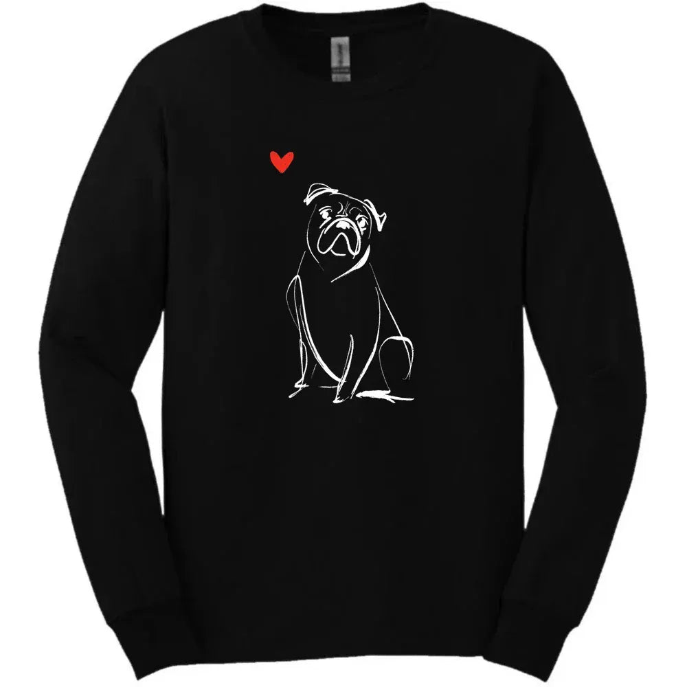 Boxer - Sketch Dog Long Sleeve Tee - Black