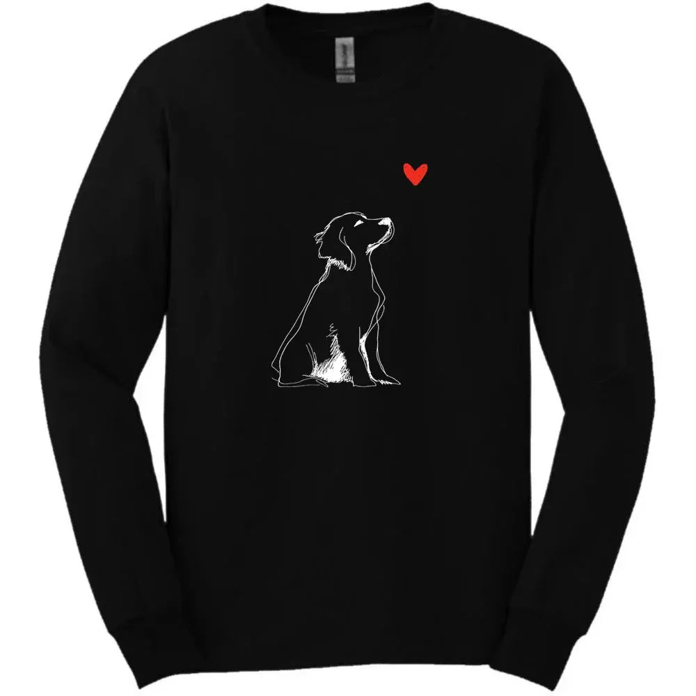 Brittany - Sketch Dog Long Sleeve Tee - Black